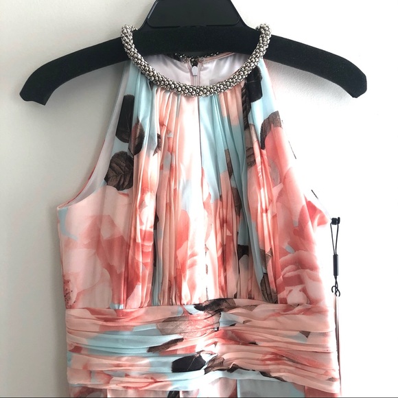 CALVIN KLEIN Pastel Maxi Gown Peach Turquoise Sz 2 - Picture 4 of 16